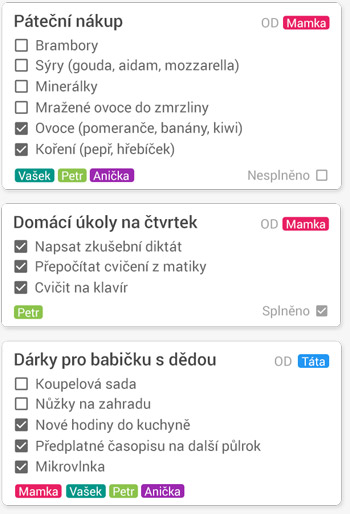 Seznamy s úkoly v rodinné aplikaci Familyboard